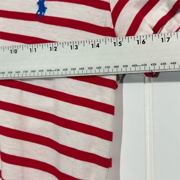 Ralph Lauren Red White Striped V-Neck T-Shirt Medium Classic Polo Pony Logo - Picture 3 of 7
